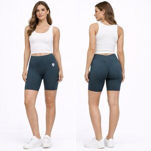 Gymreapers Seamless Scrunch Biker Shorts Dark Teal High Rise Women’s XL